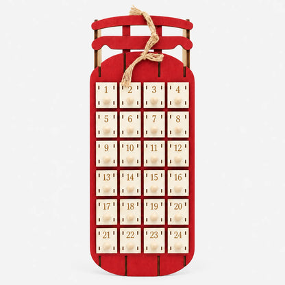 Schlitten-Adventskalender aus Holz Detailansicht