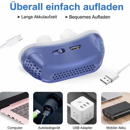Anti-Schnarch CPAP Nasengerät mit Luftstrom | Kompakte Atemhilfe ohne Maske | USB-aufladbar | MicroBreath