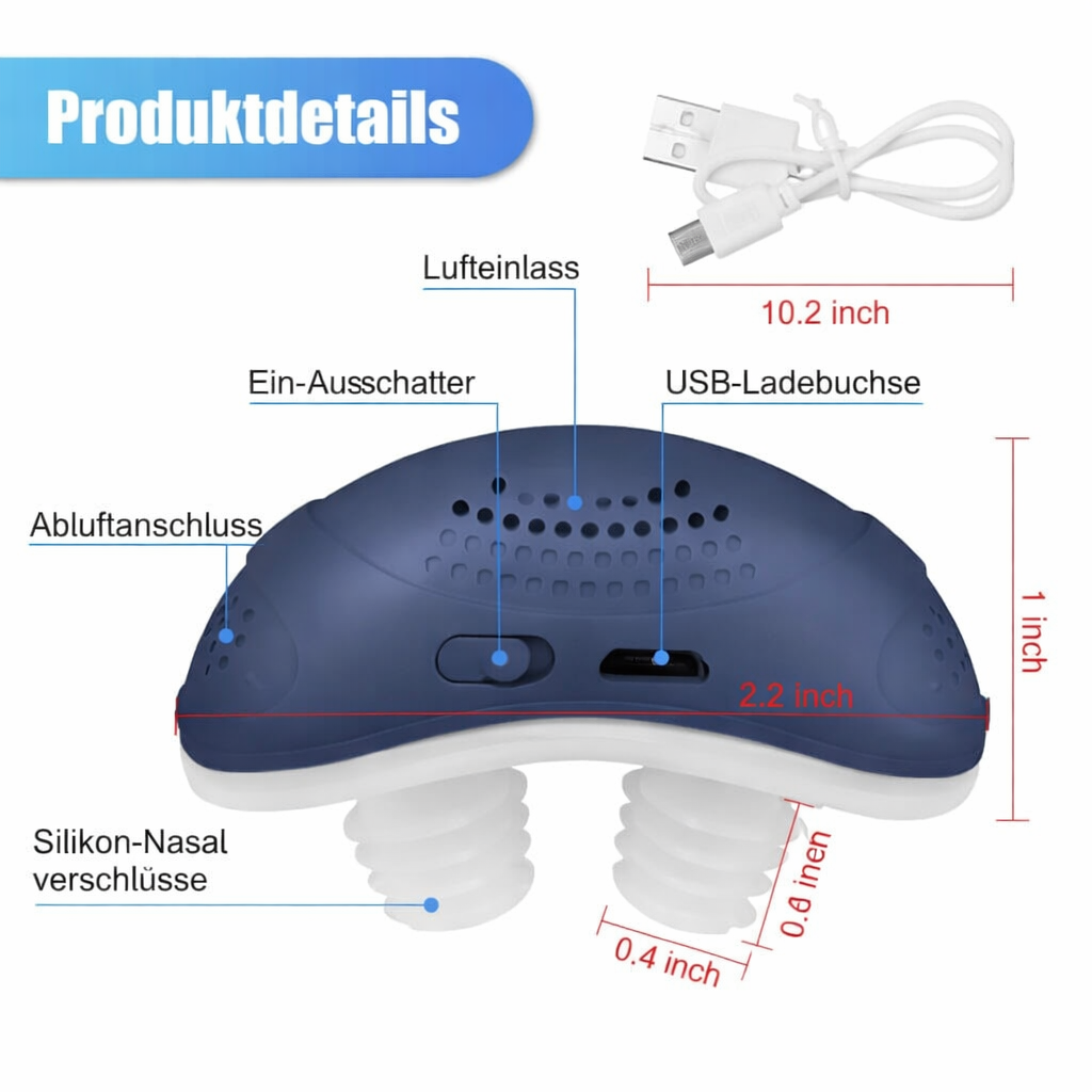 Anti-Schnarch CPAP Nasengerät mit Luftstrom | Kompakte Atemhilfe ohne Maske | USB-aufladbar | MicroBreath