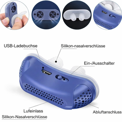 Anti-Schnarch CPAP Nasengerät mit Luftstrom | Kompakte Atemhilfe ohne Maske | USB-aufladbar | MicroBreath