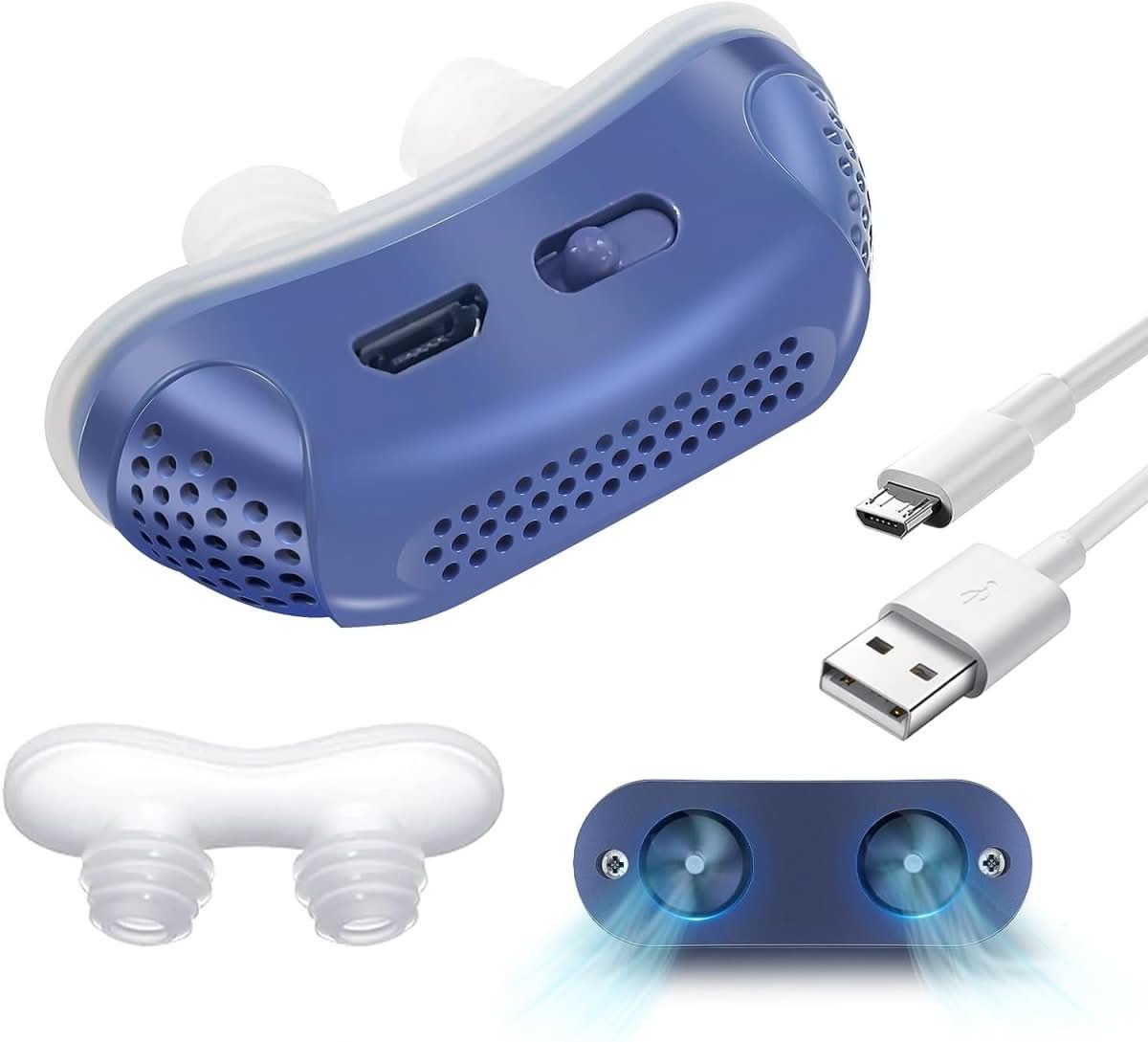 Anti-Schnarch CPAP Nasengerät mit Luftstrom | Kompakte Atemhilfe ohne Maske | USB-aufladbar | MicroBreath