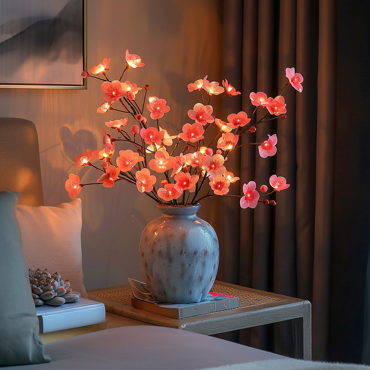Kirschblütenzweige mit LED im Wohnzimmer
