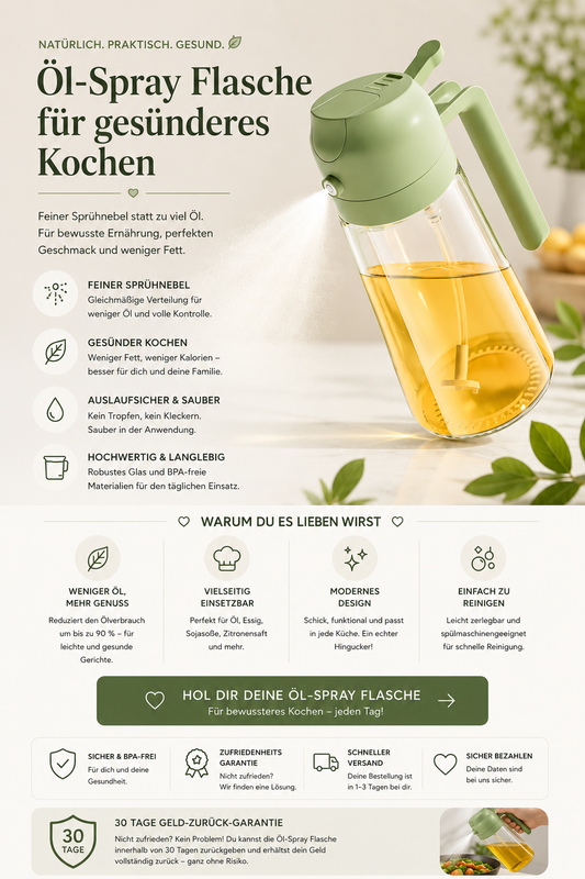 SmartSpray™ Öl-Sprühflasche – Perfekt für Airfryer, Salat & gesundes Kochen