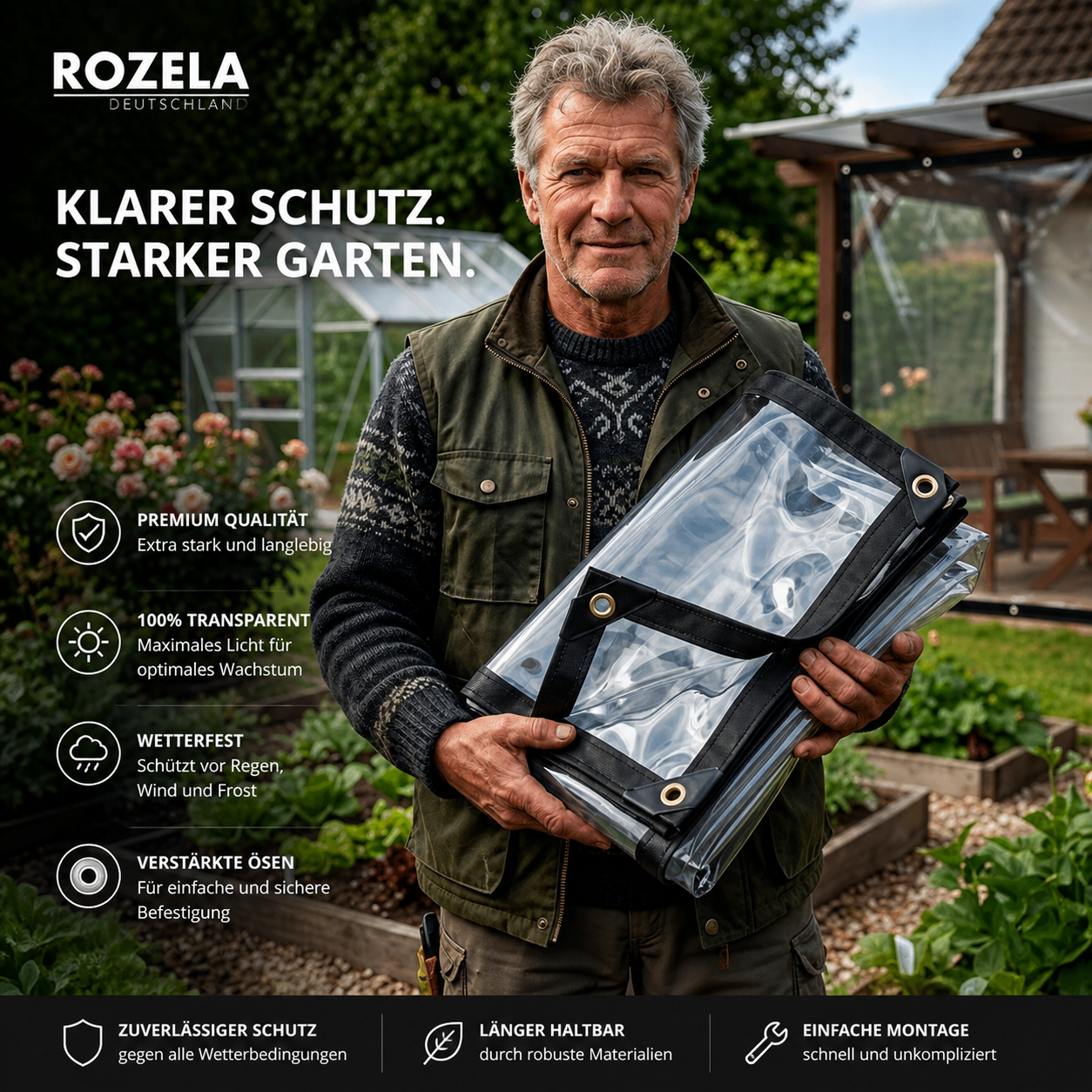 VitraGuard™ | Transparenter Wetterschutz für Garten, Möbel & Außenbereiche