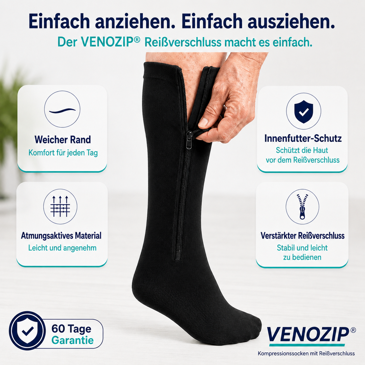 Kompressionsstrümpfe mit Reißverschluss | VenoFlex™