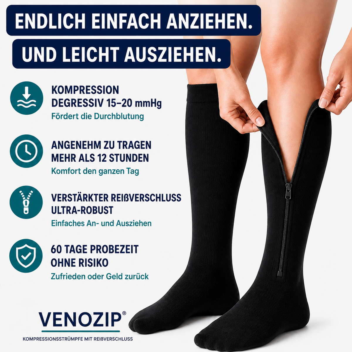 Kompressionsstrümpfe mit Reißverschluss | VenoFlex™