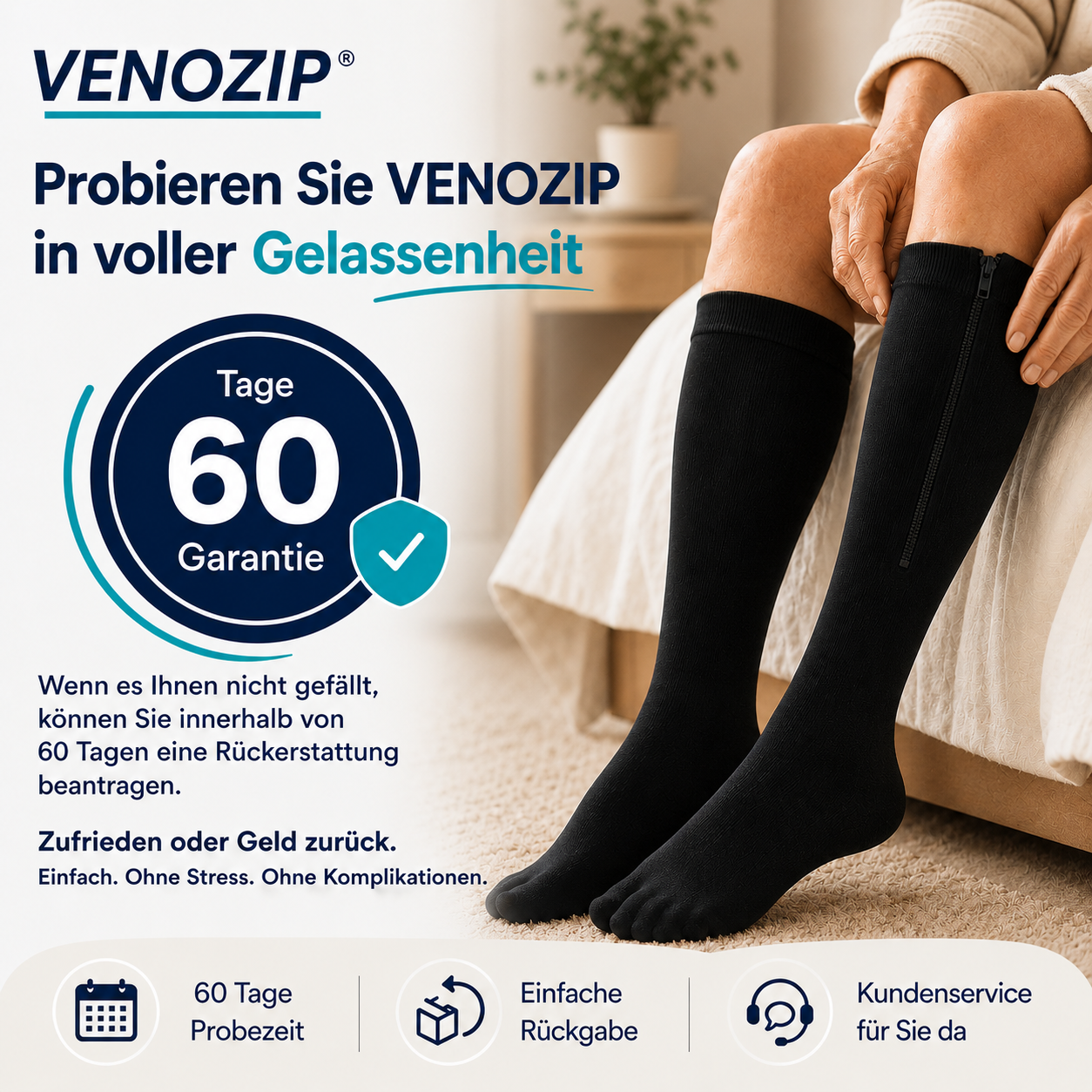 Kompressionsstrümpfe mit Reißverschluss | VenoFlex™