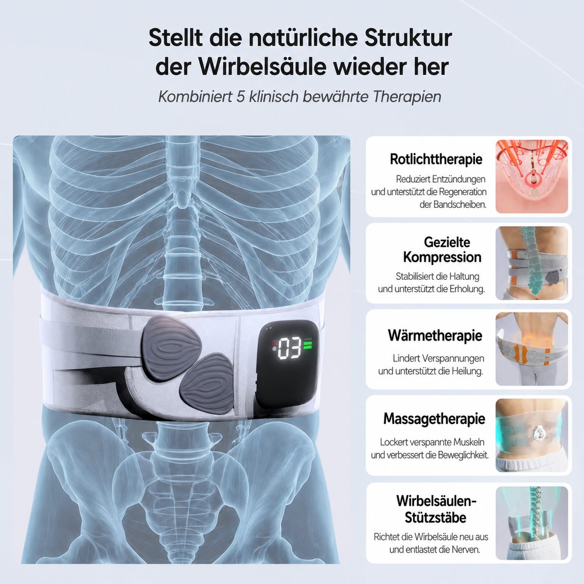 Rückenstützgürtel mit Wärmefunktion und 660 nm Rotlicht