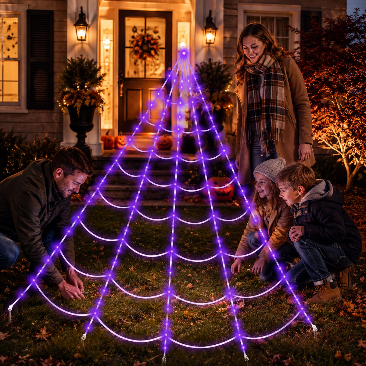 Halloween Spinnennetz LED Lichterkette 5 m mit Fernbedienung