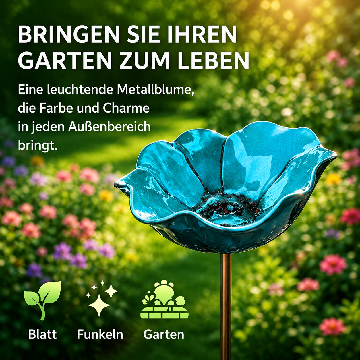 50% RABATT | CraftBlossom™ – Handgefertigte Metallblume & Vogeltränke für den Garten