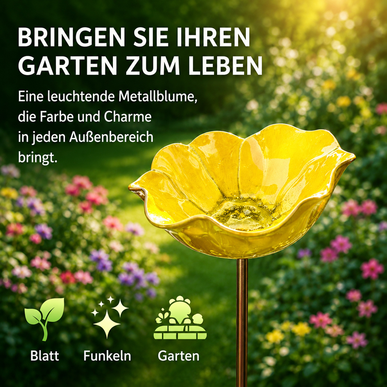 50% RABATT | CraftBlossom™ – Handgefertigte Metallblume & Vogeltränke für den Garten