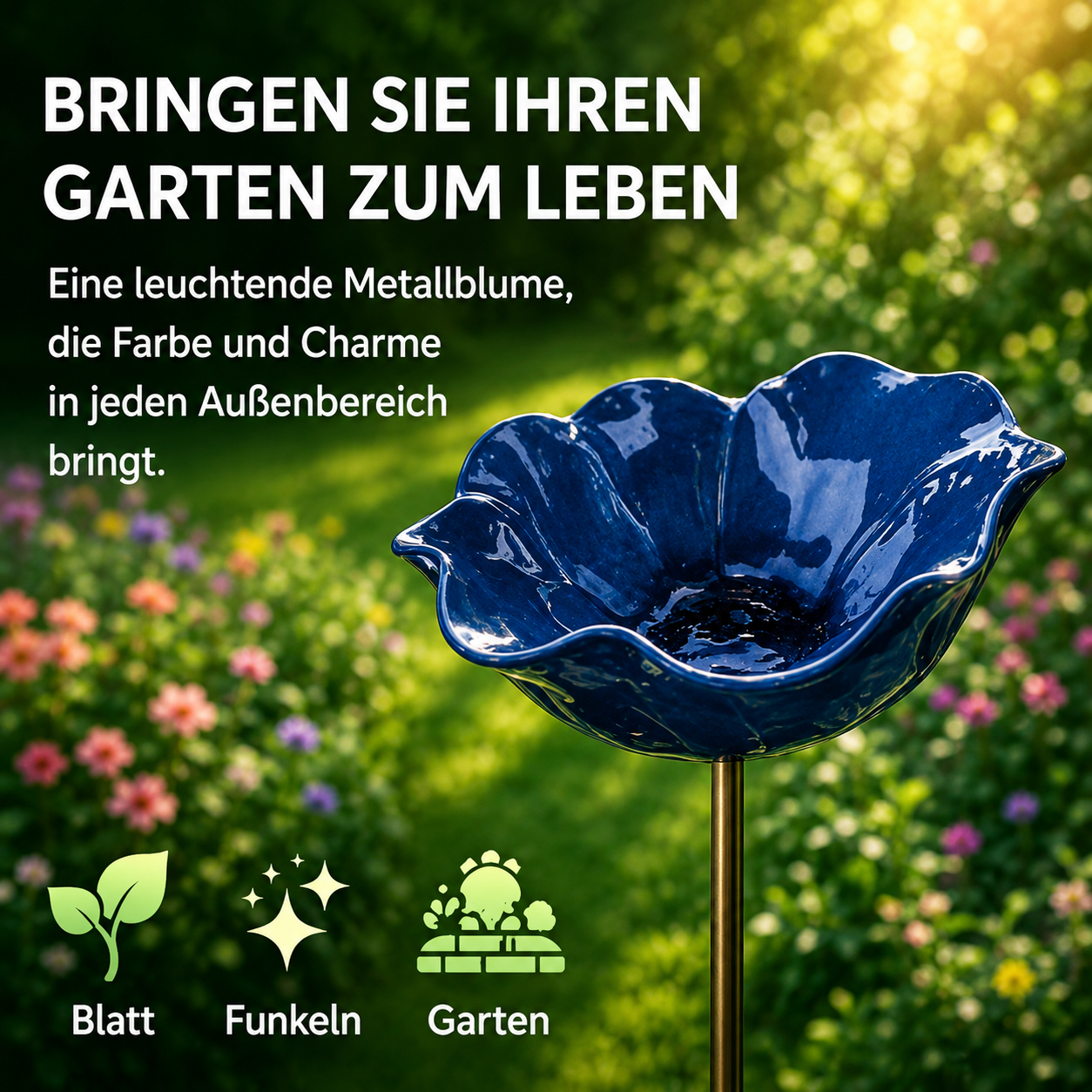 50% RABATT | CraftBlossom™ – Handgefertigte Metallblume & Vogeltränke für den Garten
