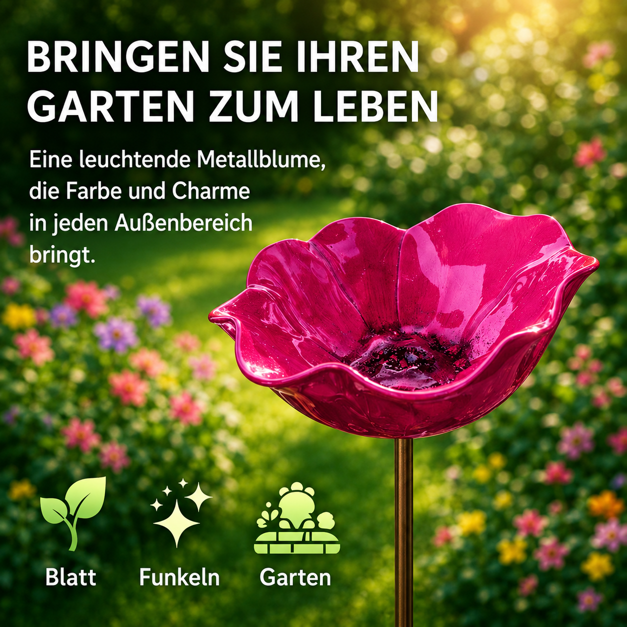 50% RABATT | CraftBlossom™ – Handgefertigte Metallblume & Vogeltränke für den Garten