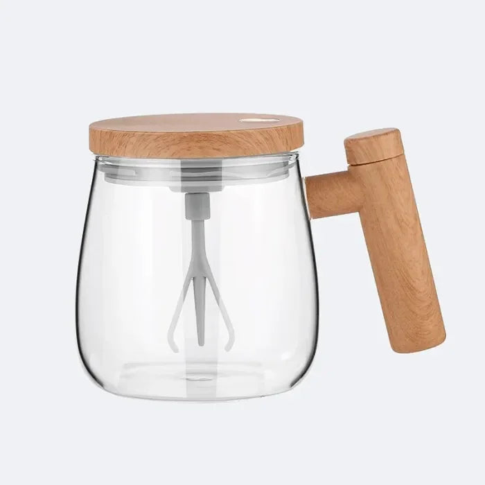 Elektrischer Rührbecher aus Glas mit Holzgriff