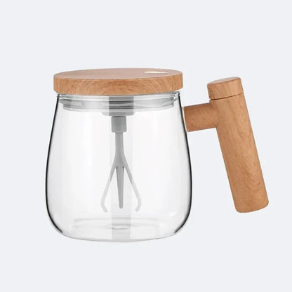 Elektrischer Rührbecher aus Glas mit Holzgriff