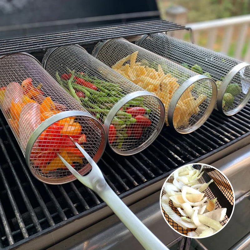 GrillMaster | 360° BBQ Grillkorb aus Edelstahl | Gleichmäßiges Grillen ohne Anbrennen | 1+1 GRATIS