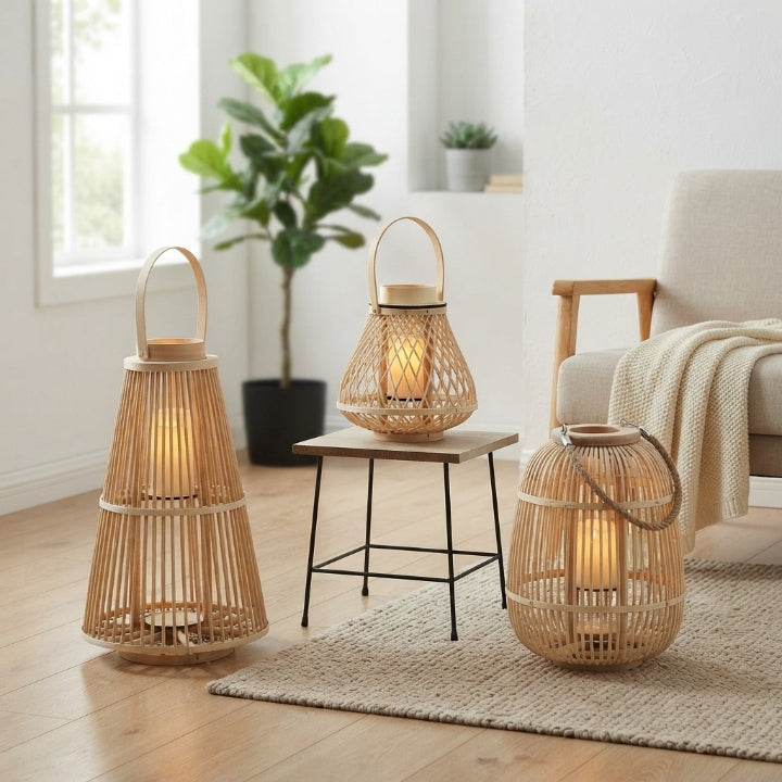 Rattan-Laternen im Wohnzimmer