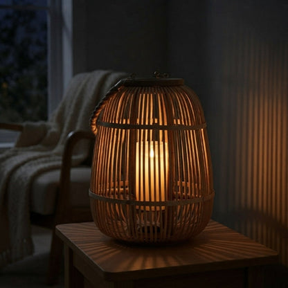 Rattan-Laterne abends