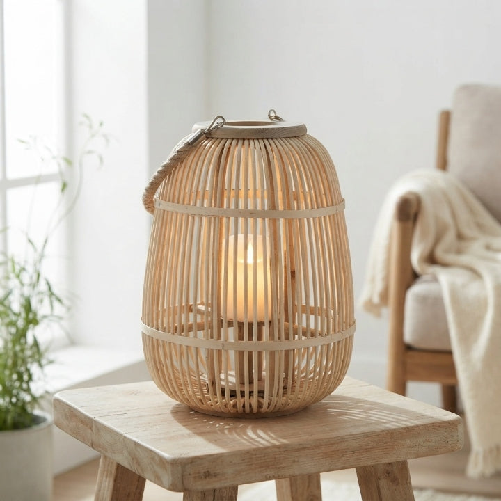 Rattan-Laterne rund