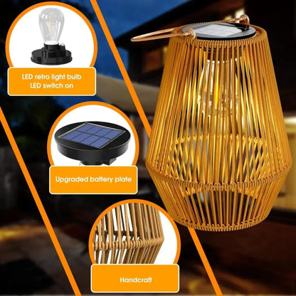 SolaraWeave™ | Solar Laterne – Rattan Design, warmes LED-Licht, automatisch & wetterfest