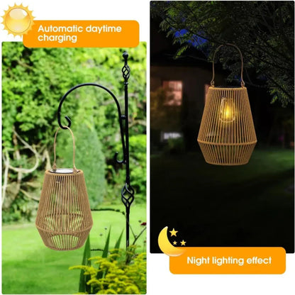SolaraWeave™ | Solar Laterne – Rattan Design, warmes LED-Licht, automatisch & wetterfest