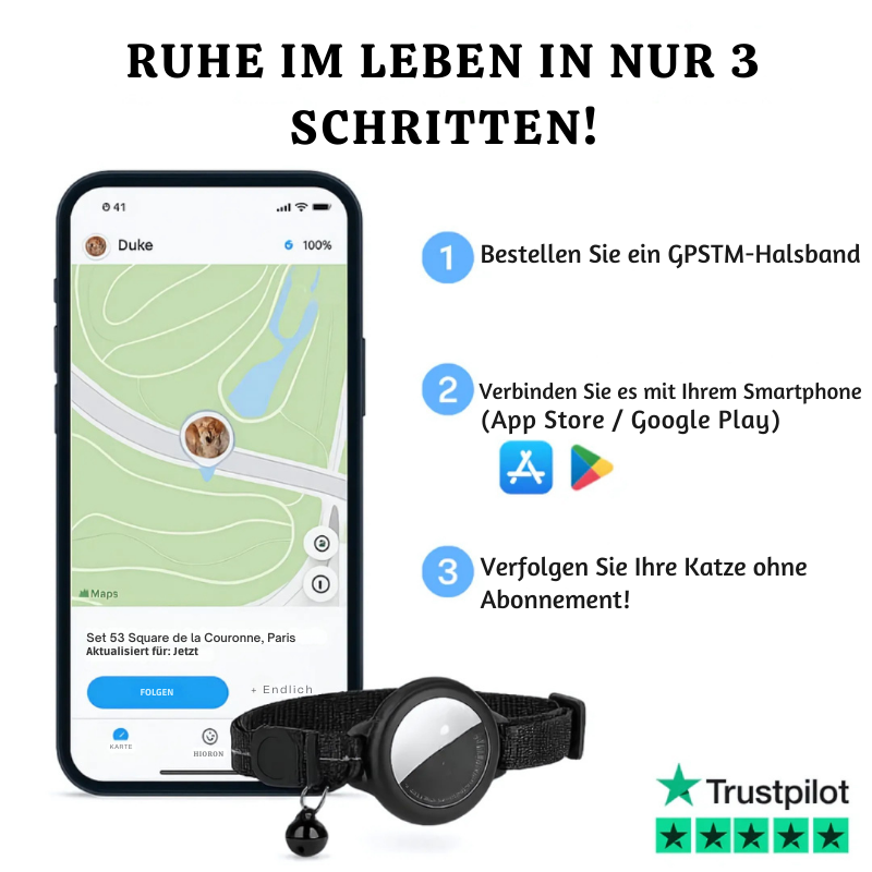 GPS-Tracker Halsband ohne Abo für Haustiere | PawTrack Pro