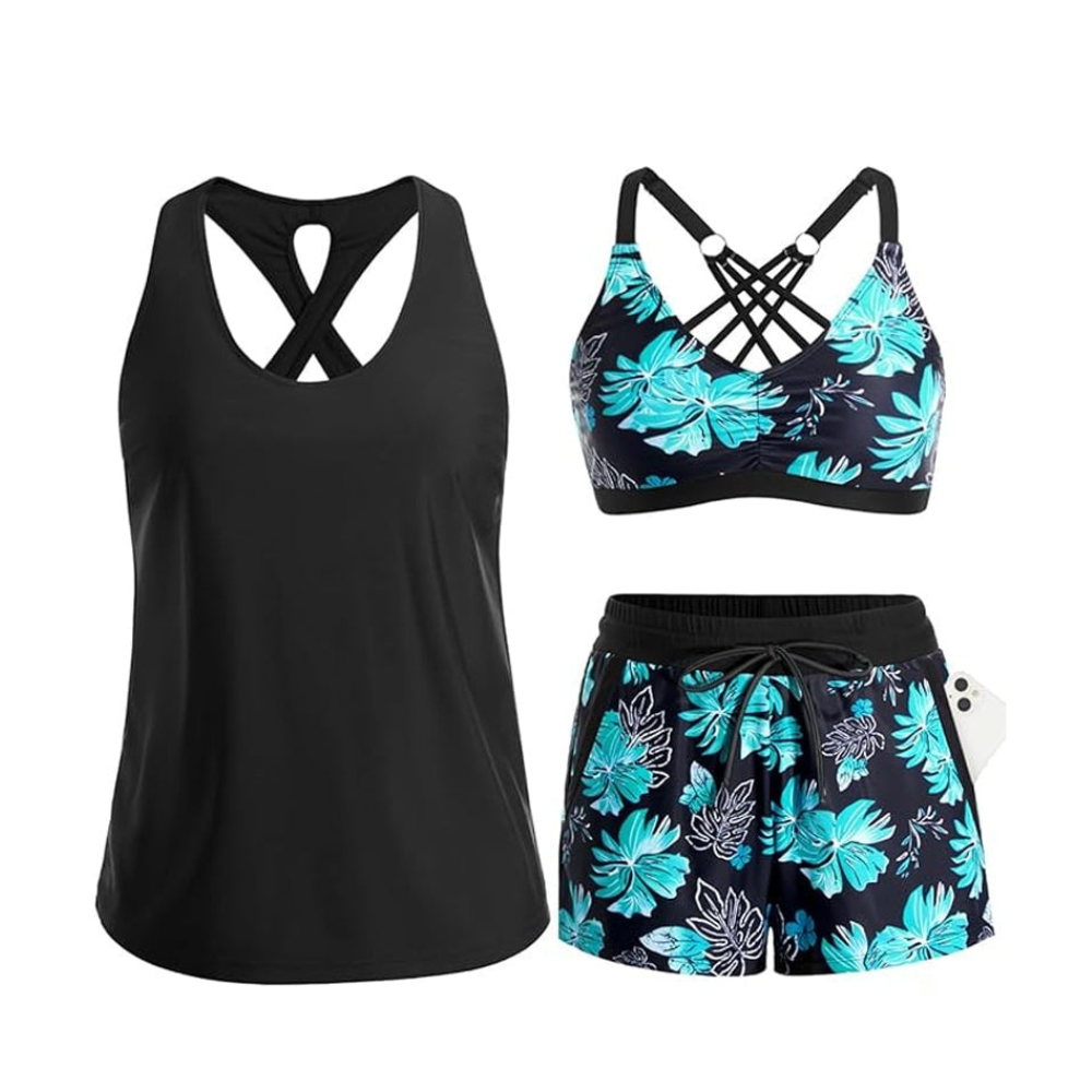 Solana – 3-teiliges Bade-Set mit Überwurf, Tanktop und Shorts