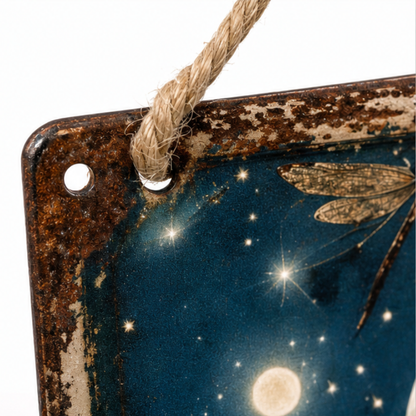Vintage Mond-Schild aus Metall mit Seilaufhängung