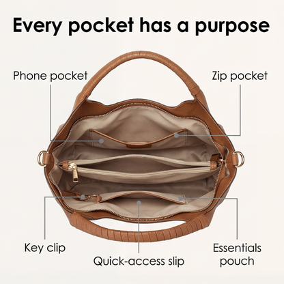 AmberCurve™ | Weiche Leder-Hobo-Tasche mit mehreren Fächern