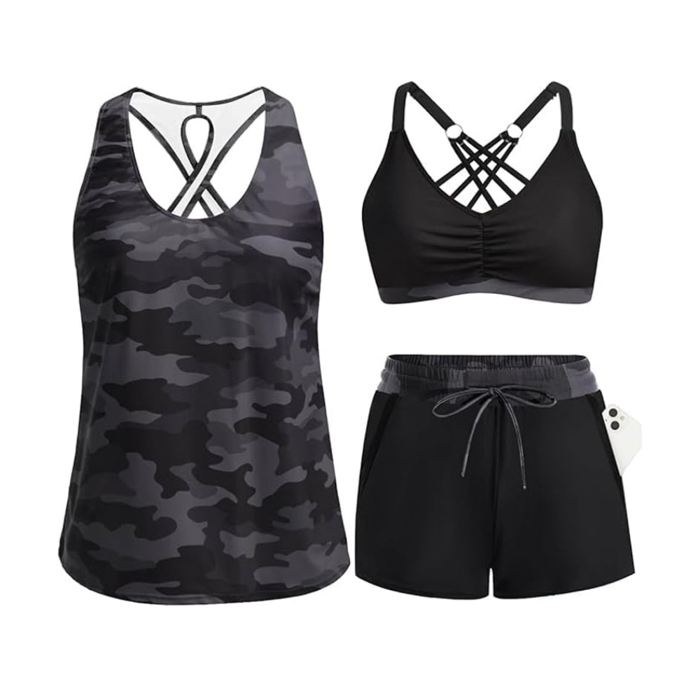 Solana – 3-teiliges Bade-Set mit Überwurf, Tanktop und Shorts