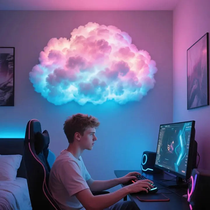 LED-Wolken-Wandleuchte im Gaming-Zimmer