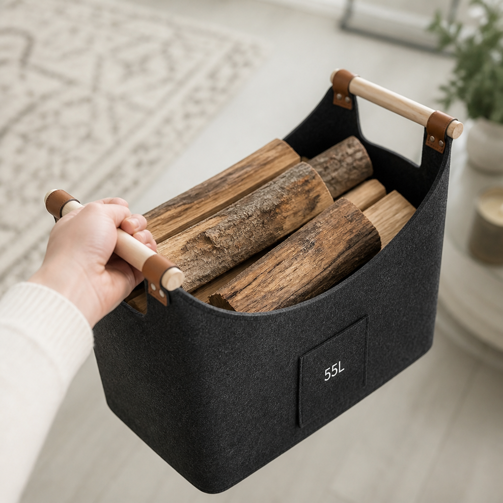 Filz Holzkorb für Kaminholz faltbar 55 Liter
