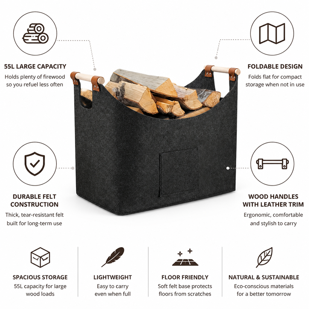Filz Holzkorb für Kaminholz faltbar 55 Liter