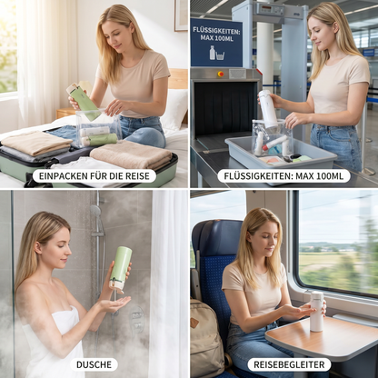 TravelPods™ 4-in-1 Reisebehälter – Auslaufsicher für Shampoo & Kosmetik