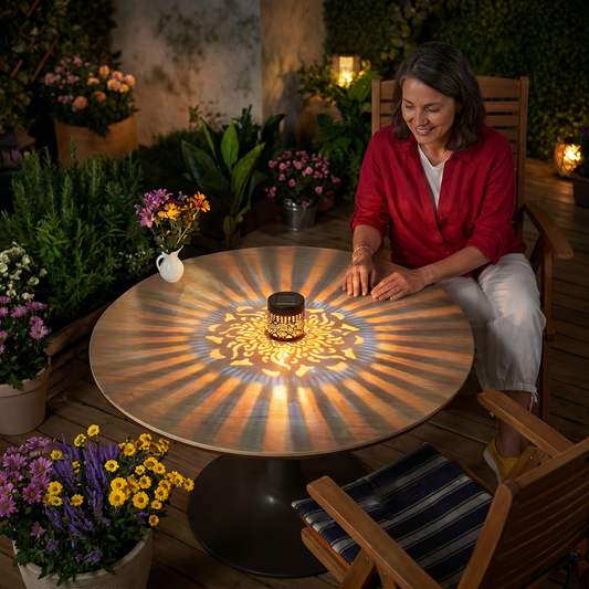 MandalaGlow™ Solar-Wandlaterne – Farbenfrohes Mandala-Lichtspiel für draußen