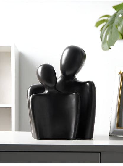 Keramik-Skulptur Umarmendes Paar Schwarz
