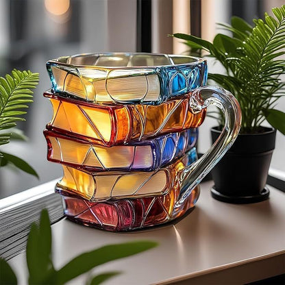 Leseliebe™ Becher| 3D Handbemalter Bücherbecher – Einzigartige literarische Kaffeetasse, ideales Geschenk für Bücherliebhaber