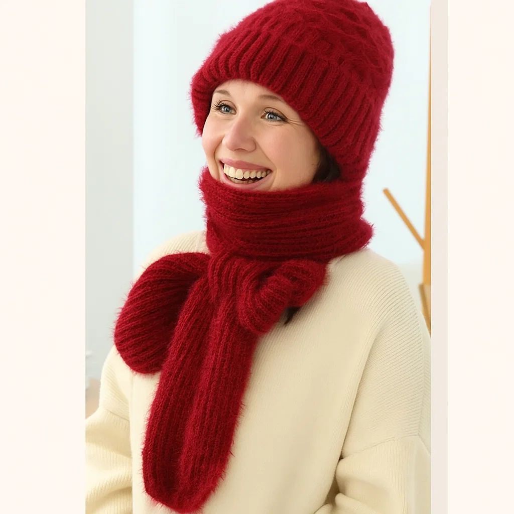 CozyKnit™ | Luxuriöses Strickmützen- & Schal-Set für stilvolle Wärme im Winter