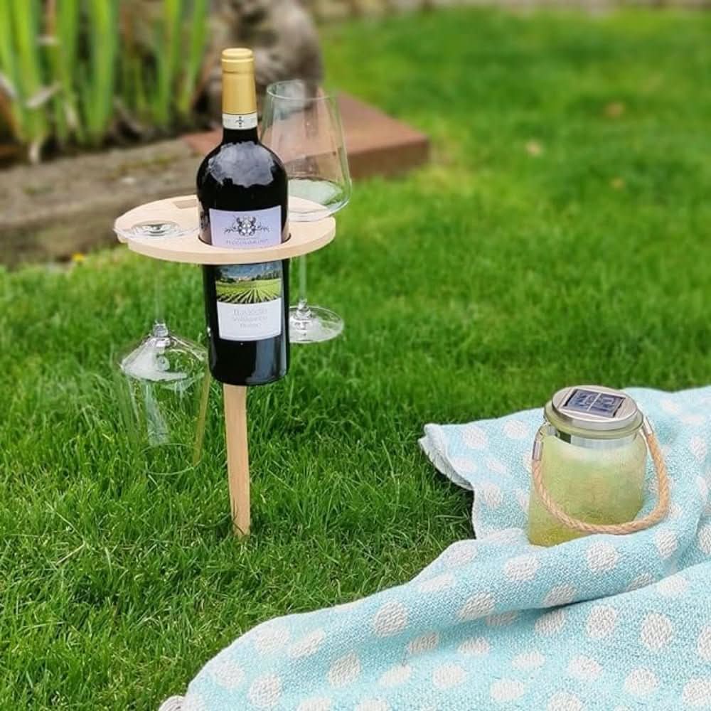 VinoPole™ Tragbarer Weintisch – Für Picknick, Strand & Garten