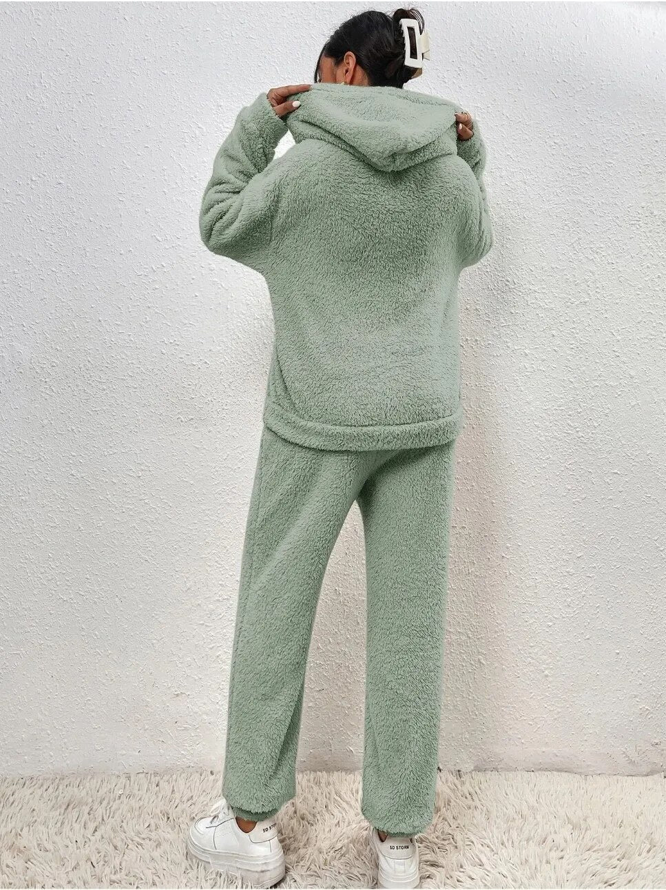 Ultra-bequemer Teddy Hausanzug mit Kapuze – Lana