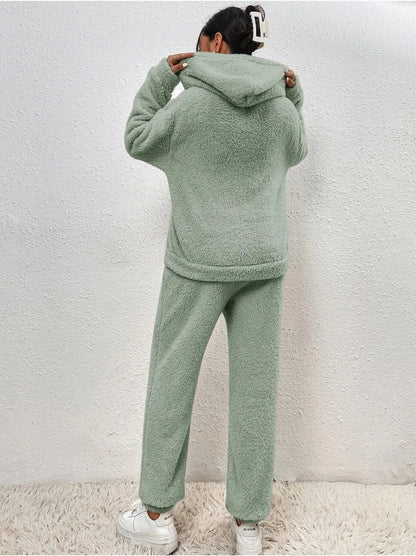 Ultra-bequemer Teddy Hausanzug mit Kapuze – Lana