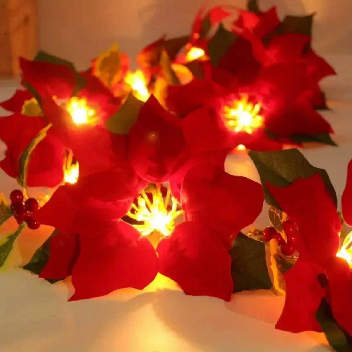 Weihnachtsstern-Lichterkette mit warmweißen LEDs – Deko für Kamin, Fenster & Geländer, 2 Stück