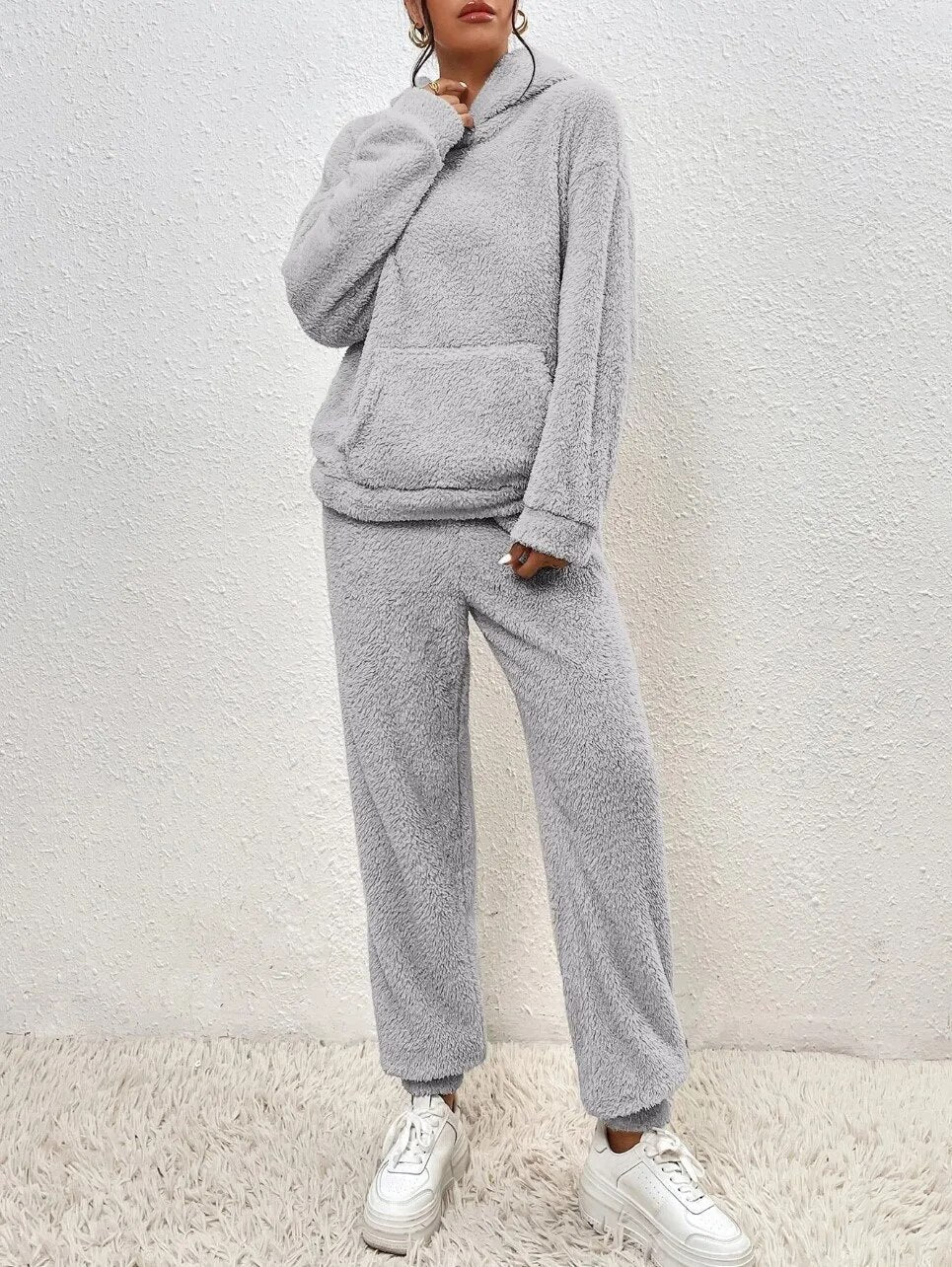 Ultra-bequemer Teddy Hausanzug mit Kapuze – Lana