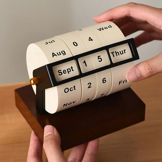 RetroTurn™ – Mid-Century Drehbarer Perpetual-Schreibtischkalender