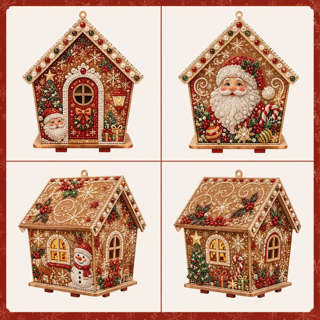 Diamond Painting Holz-Weihnachtshaus – Weihnachtsmann
