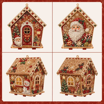 Diamond Painting Holz-Weihnachtshaus – Weihnachtsmann