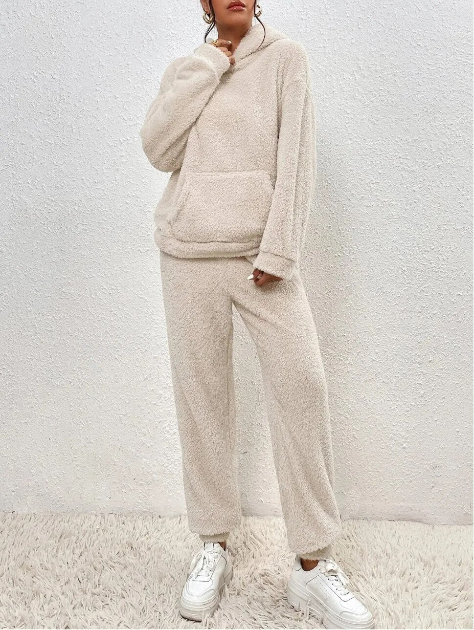 Ultra-bequemer Teddy Hausanzug mit Kapuze – Lana