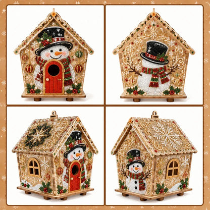 Diamond Painting Holz-Weihnachtshaus – Schneemann