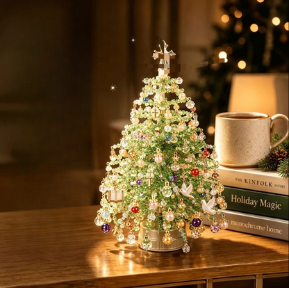DIY Perlenbaum mit LED Lichterkette und Kristallperlen