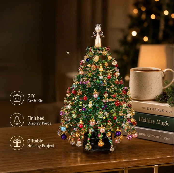 DIY Perlenbaum mit LED Lichterkette und Kristallperlen